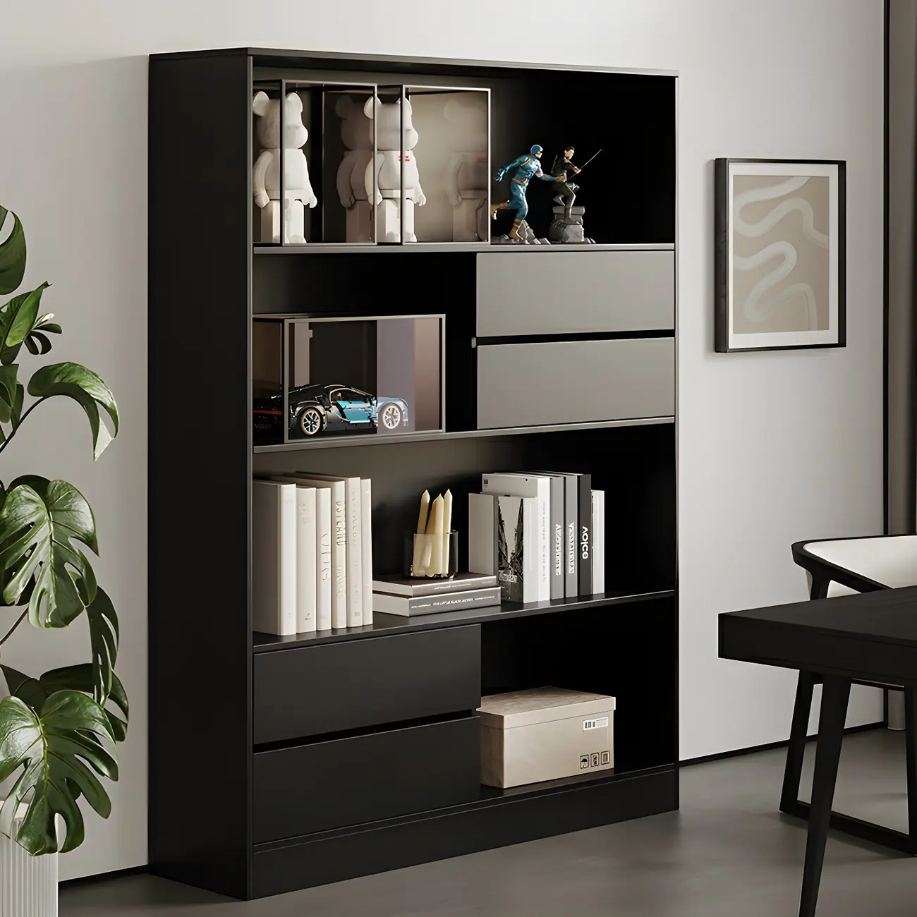 Contemporary Wood Multi-Shelf Black Storage Bookcase Image - 1 | homeyfad