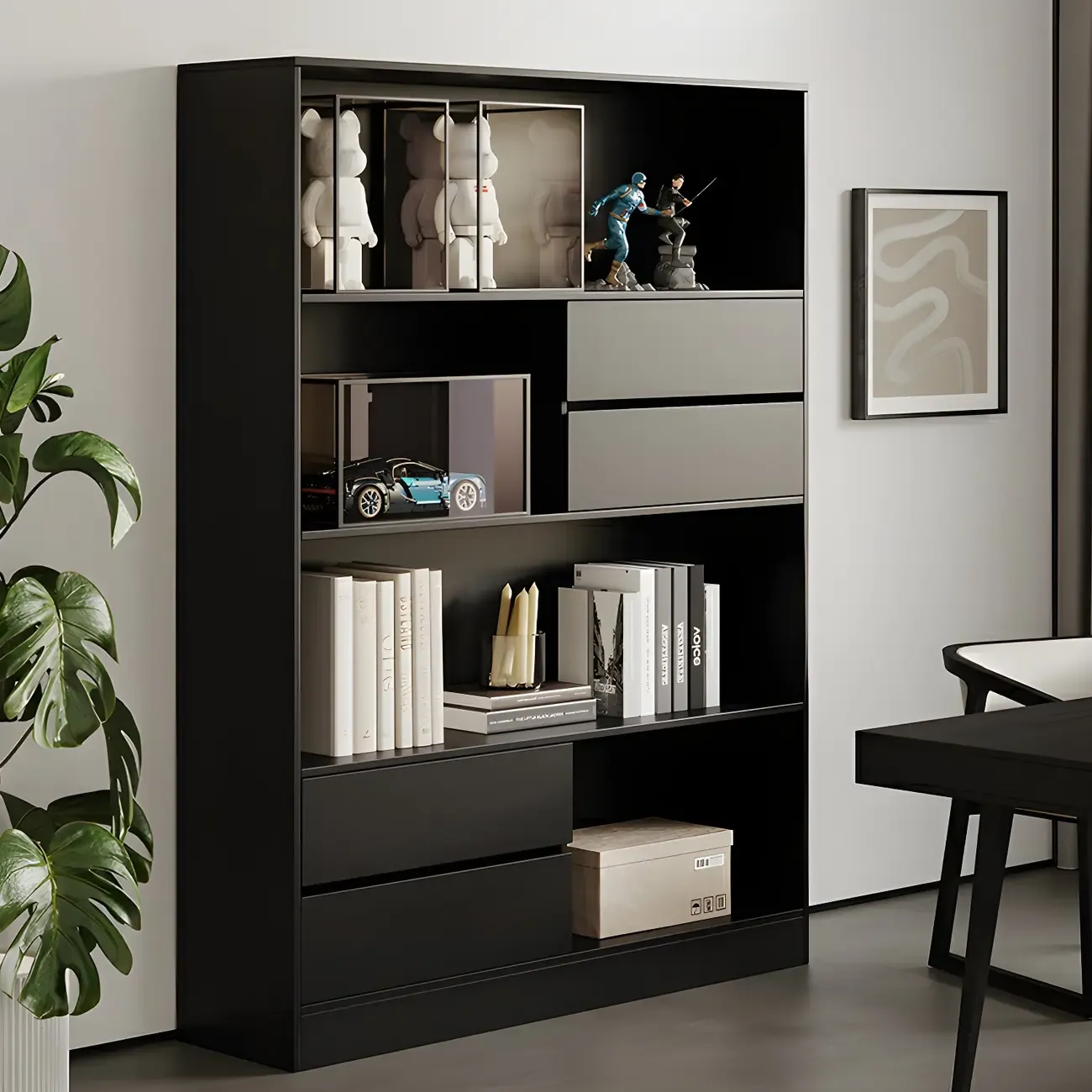 Contemporary Wood Multi-Shelf Black Storage Bookcase Image - 1