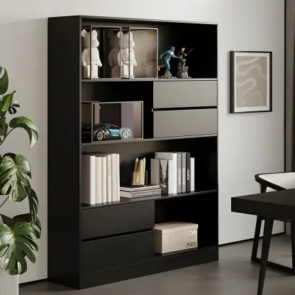 Contemporary Wood Multi-Shelf Black Storage Bookcase Image - 1