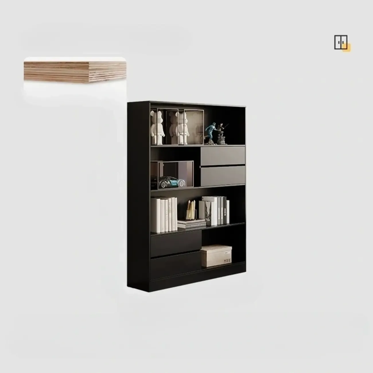 Contemporary Wood Multi-Shelf Black Storage Bookcase Image - 4