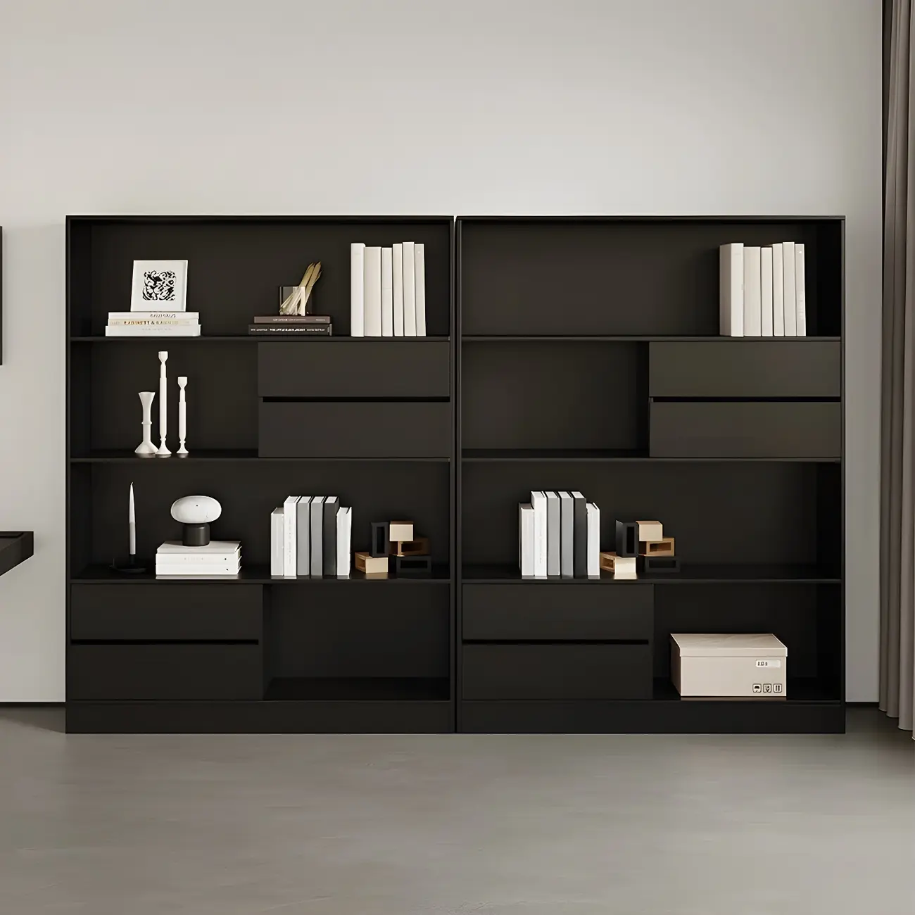 Contemporary Wood Multi-Shelf Black Storage Bookcase Image - 2 | homeyfad