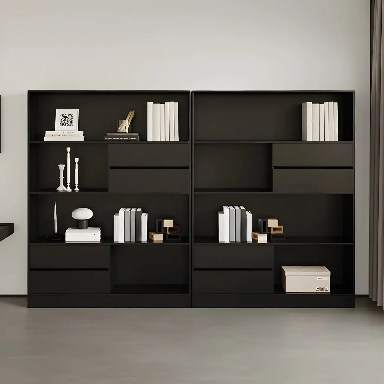 Contemporary Wood Multi-Shelf Black Storage Bookcase Image - 2