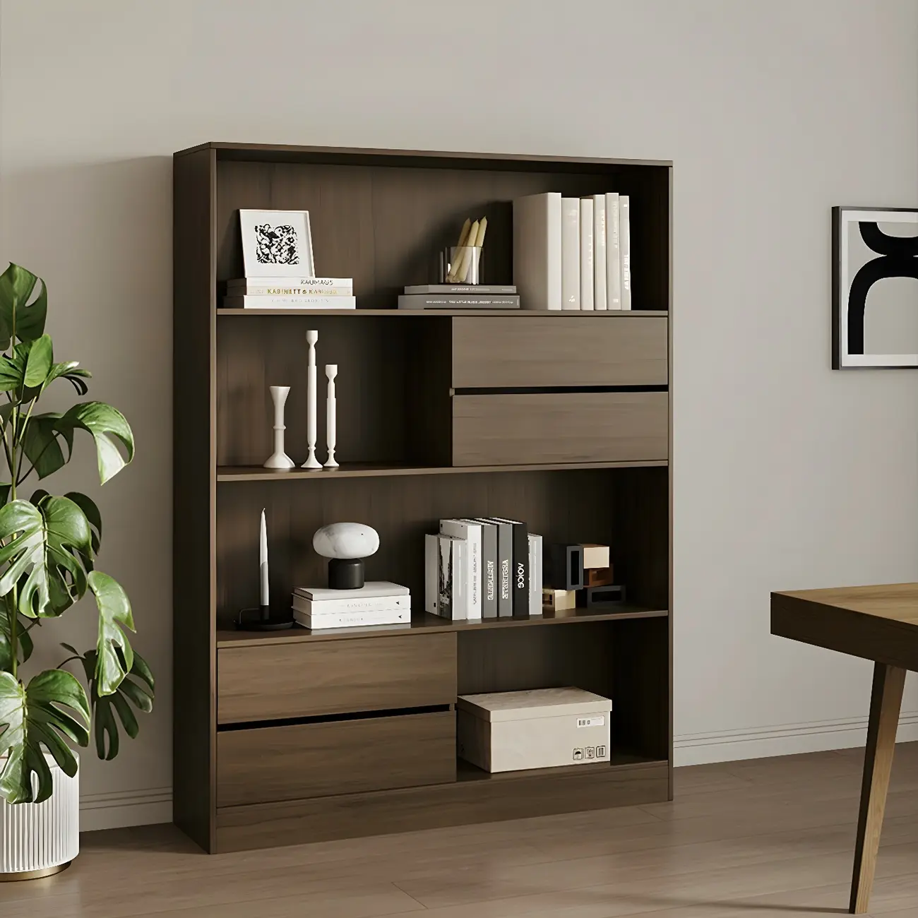 Contemporary Wood Multi-Shelf Black Storage Bookcase Image - 5 | homeyfad