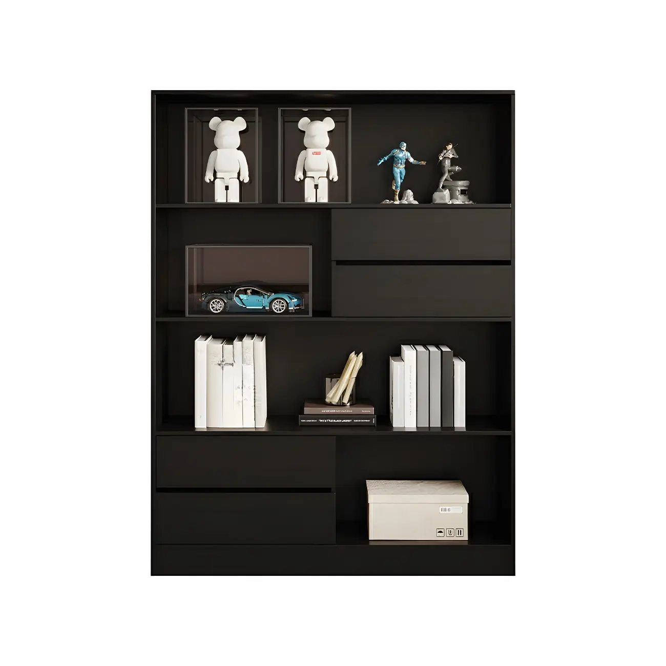Contemporary Wood Multi-Shelf Black Storage Bookcase Image - 7 | homeyfad