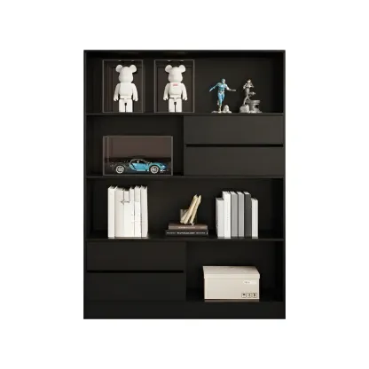 Contemporary Wood Multi-Shelf Black Storage Bookcase Image - 7