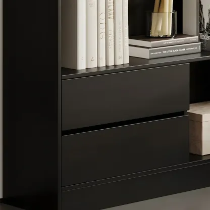 Contemporary Wood Multi-Shelf Black Storage Bookcase Image - 11