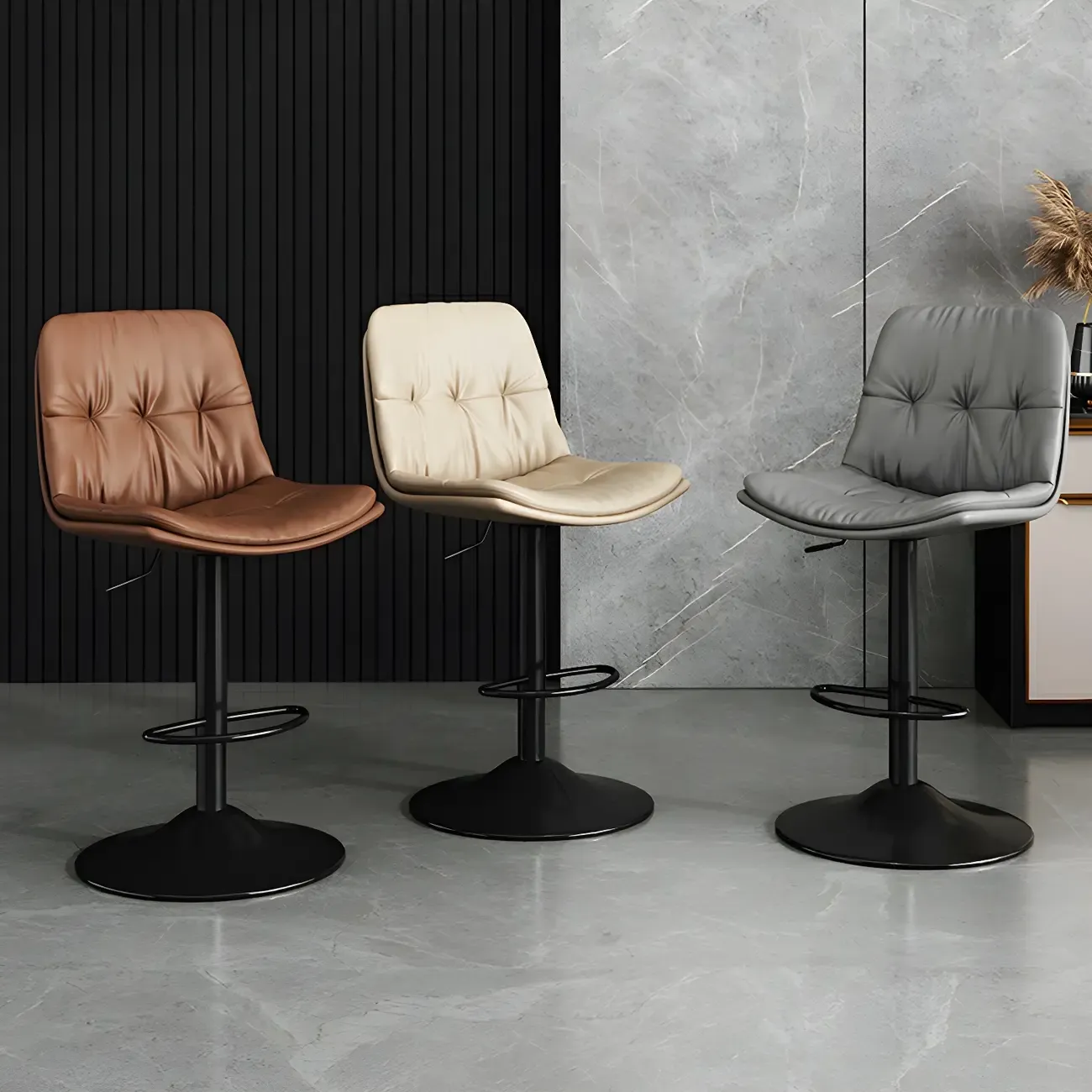 Modern Leather Adjustable Armless Bar Stools for Home Bar Image - 1
