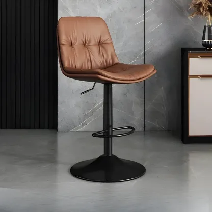 Modern Leather Adjustable Armless Bar Stools for Home Bar Image - 3
