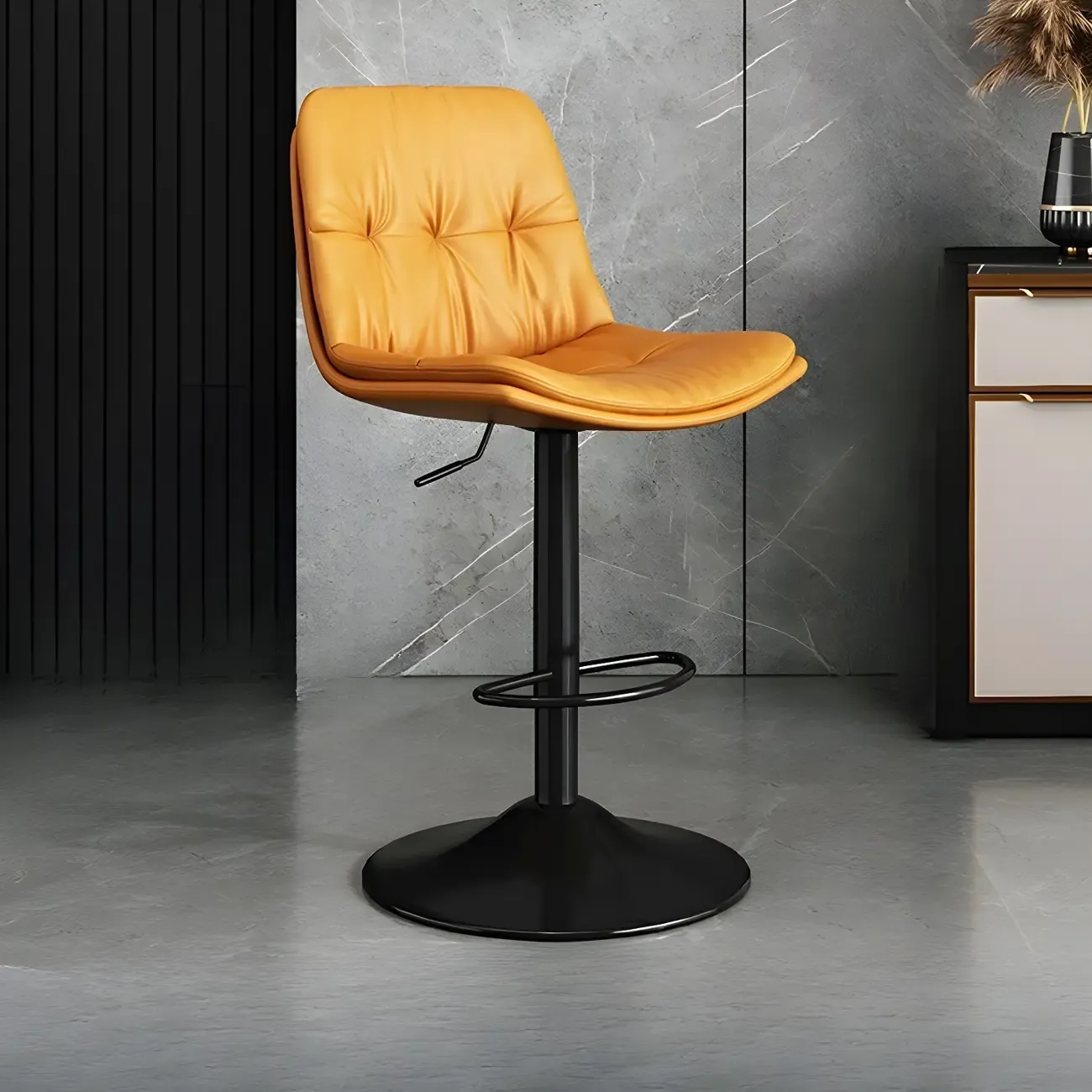 Modern Leather Adjustable Armless Bar Stools for Home Bar Image - 4