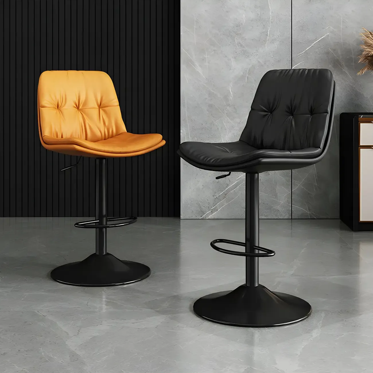 Modern Leather Adjustable Armless Bar Stools for Home Bar Image - 2