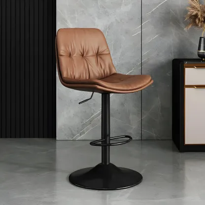 Modern Leather Adjustable Armless Bar Stools for Home Bar Image - 5