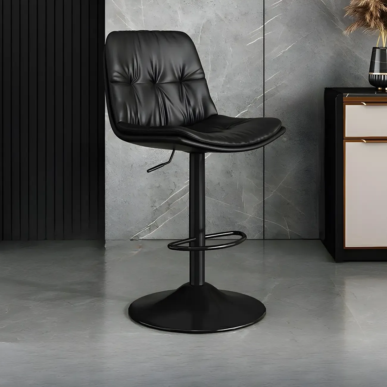 Modern Leather Adjustable Armless Bar Stools for Home Bar Image - 6