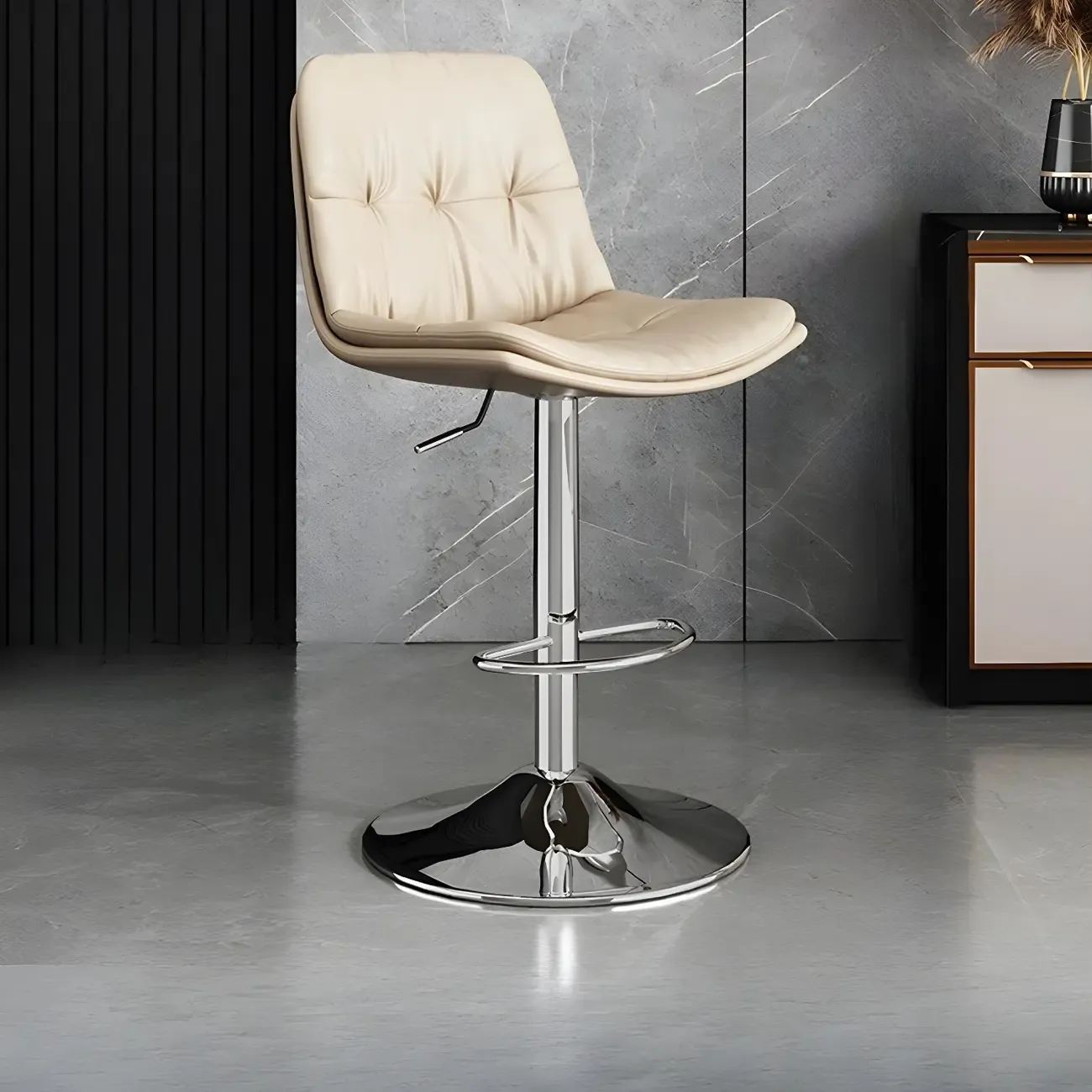 Modern Leather Adjustable Armless Bar Stools for Home Bar Image - 7