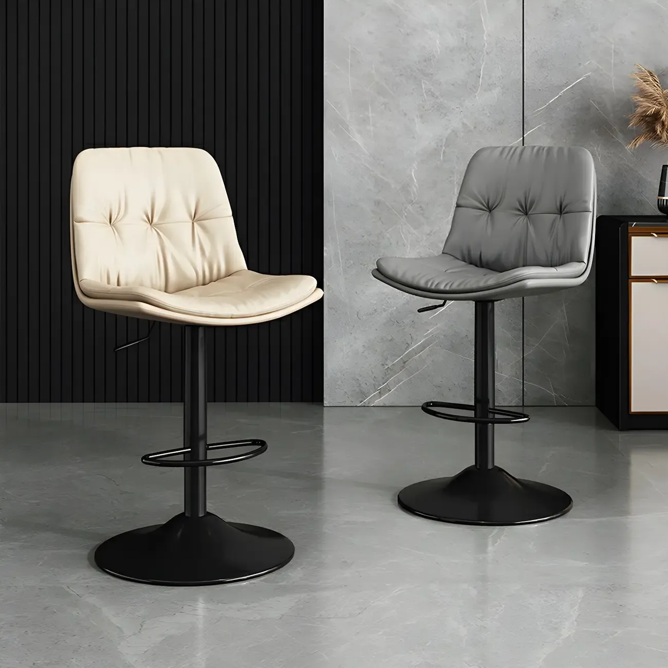 Modern Leather Adjustable Armless Bar Stools for Home Bar Image - 8