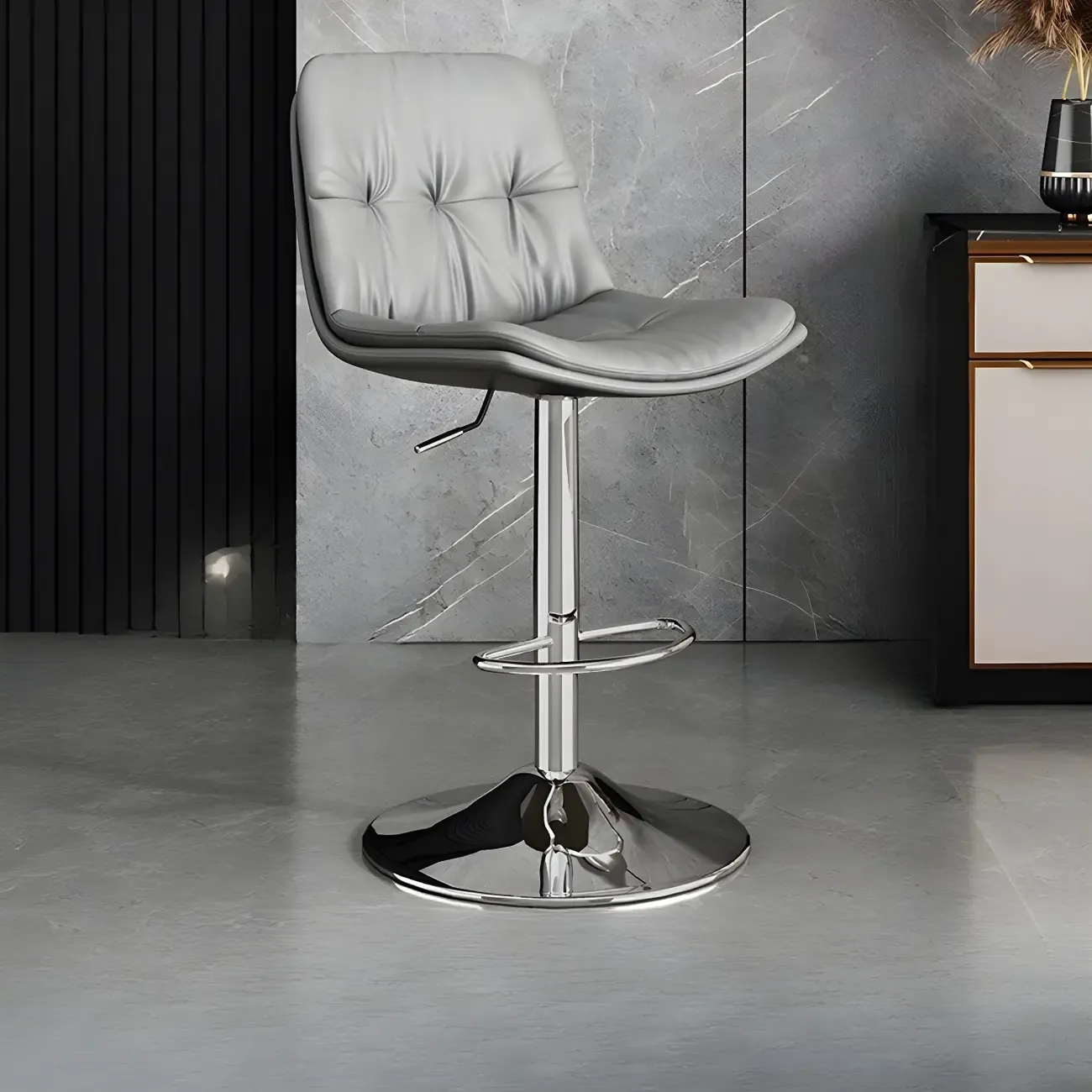 Modern Leather Adjustable Armless Bar Stools for Home Bar Image - 10