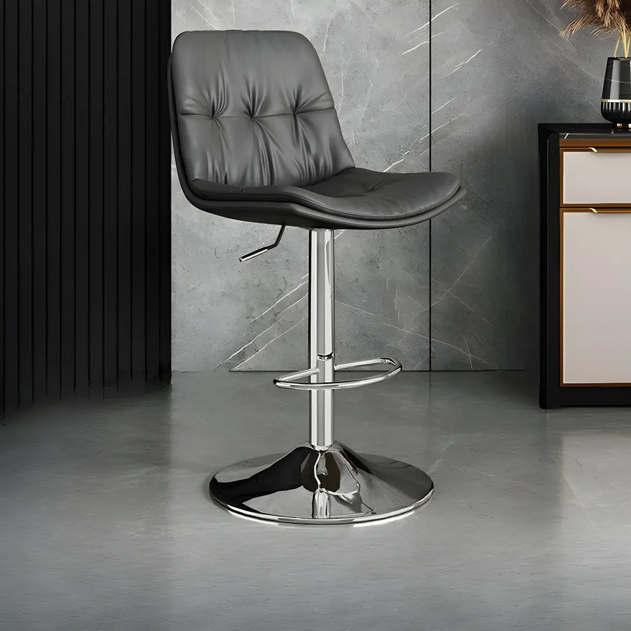 Modern Leather Adjustable Armless Bar Stools for Home Bar Image - 13