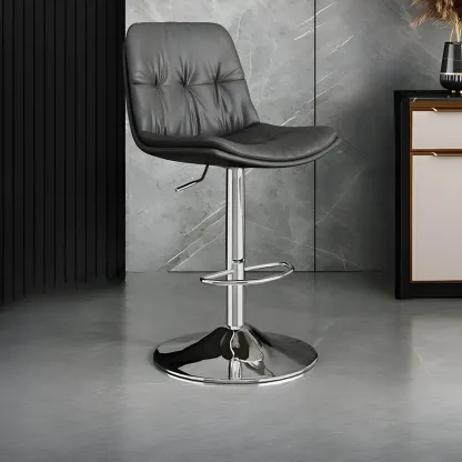 Modern Leather Adjustable Armless Bar Stools for Home Bar Image - 13