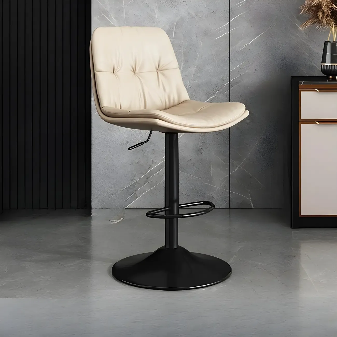 Modern Leather Adjustable Armless Bar Stools for Home Bar Image - 16