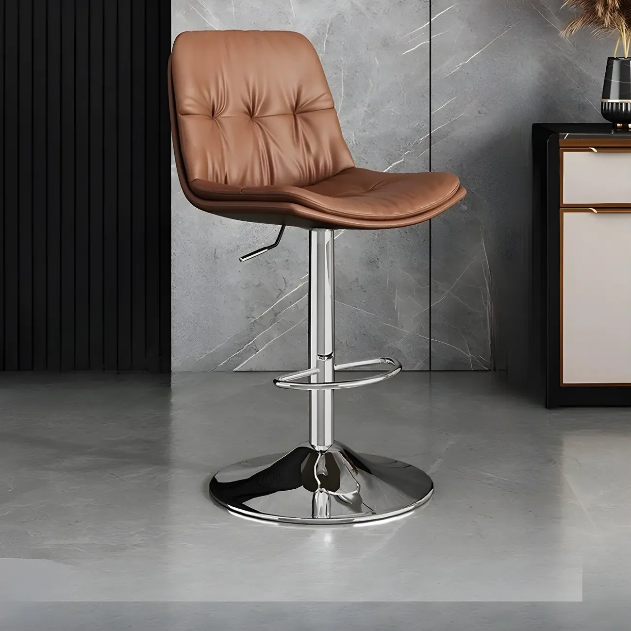 Modern Leather Adjustable Armless Bar Stools for Home Bar Image - 19