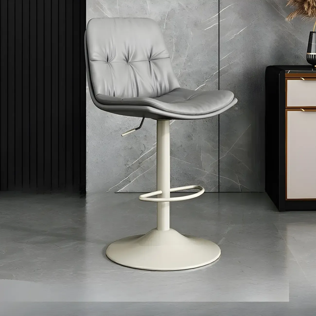 Modern Leather Adjustable Armless Bar Stools for Home Bar Image - 21