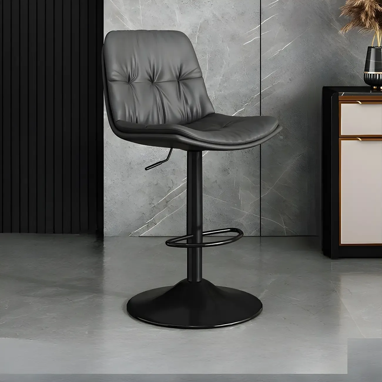 Modern Leather Adjustable Armless Bar Stools for Home Bar Image - 23