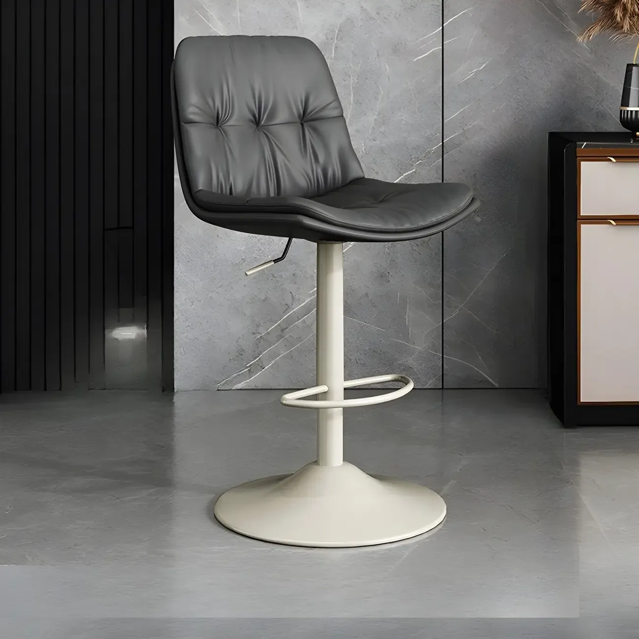 Modern Leather Adjustable Armless Bar Stools for Home Bar Image - 25