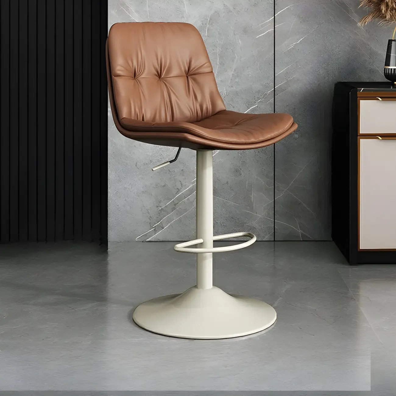 Modern Leather Adjustable Armless Bar Stools for Home Bar Image - 26