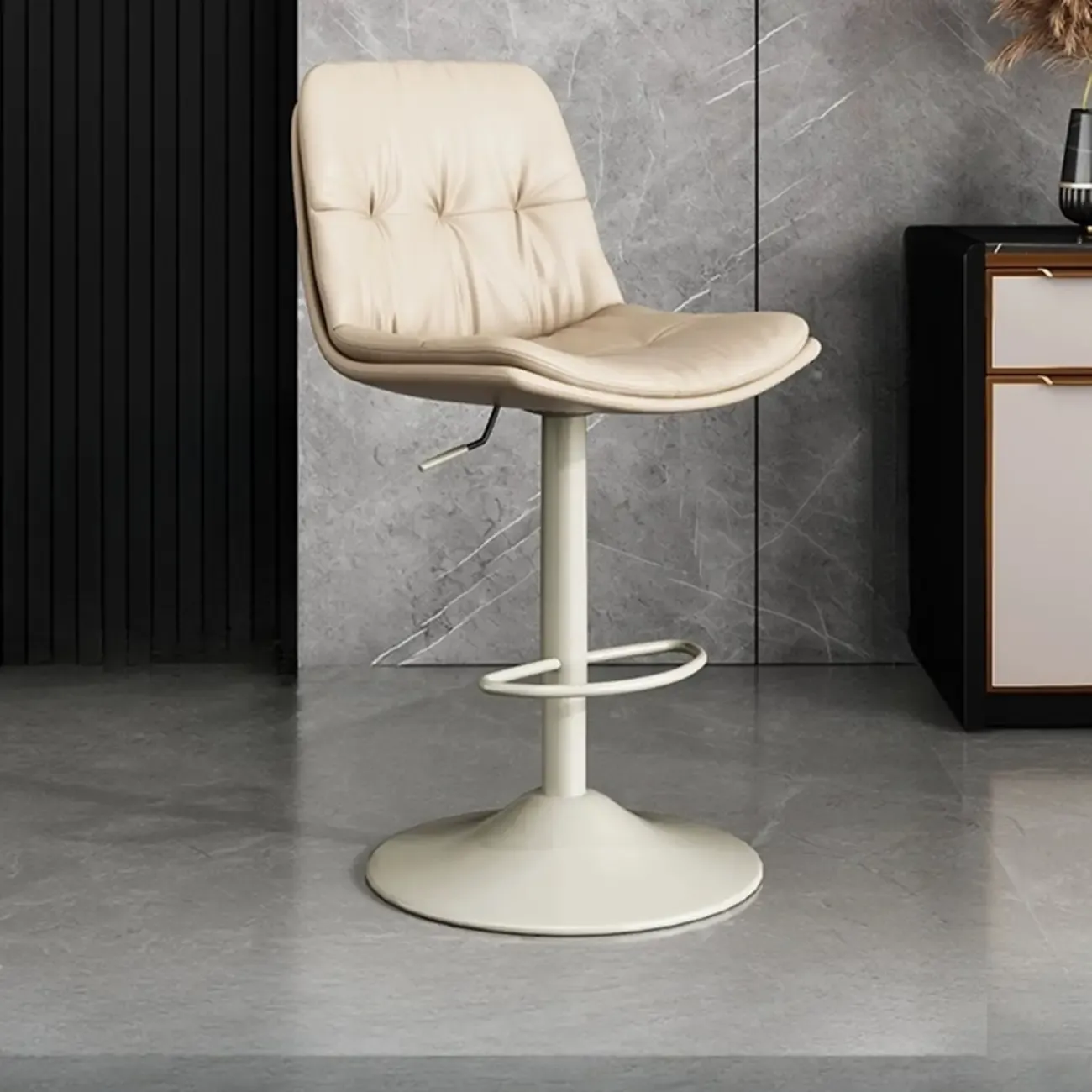Modern Leather Adjustable Armless Bar Stools for Home Bar Image - 27