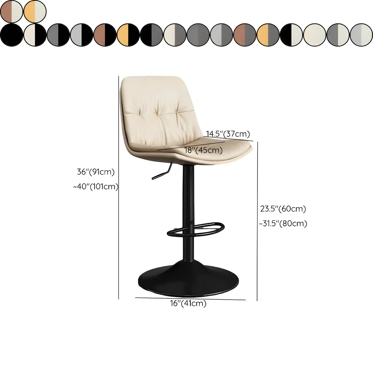 Modern Leather Adjustable Armless Bar Stools for Home Bar #size