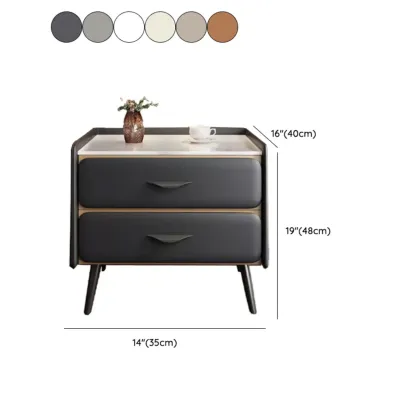 Stone Top Leather 2 Drawers Nightstand with Gold Legs & Handles Image - 32