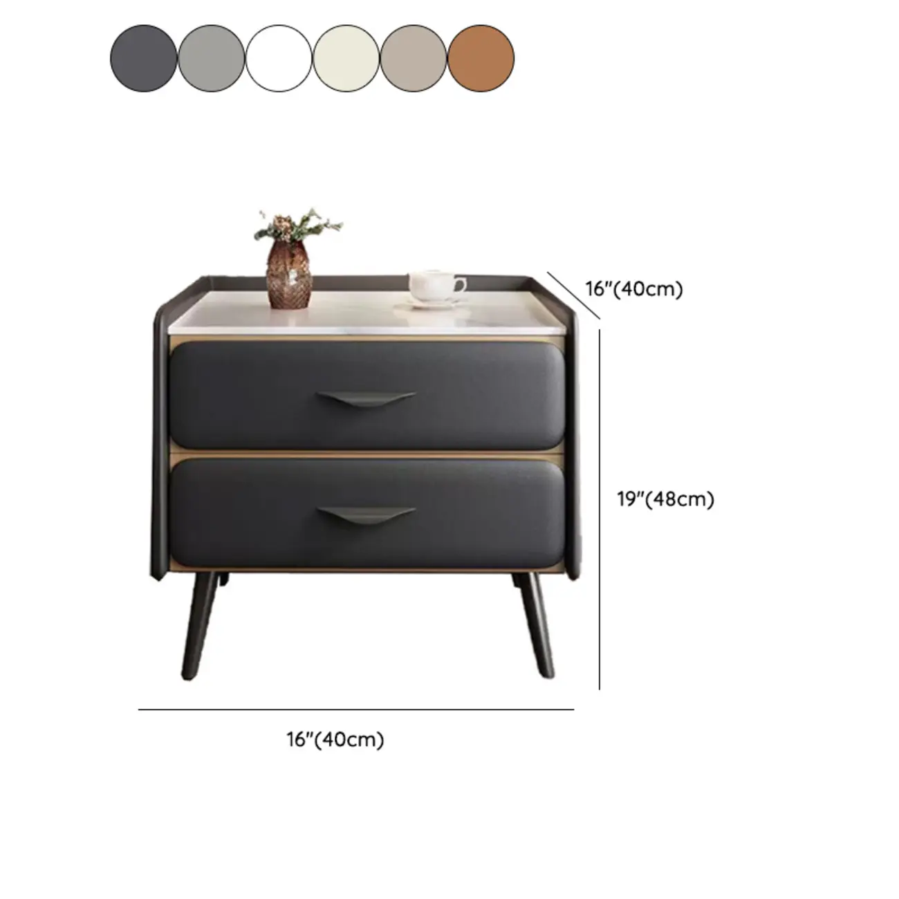 Stone Top Leather 2 Drawers Nightstand with Gold Legs & Handles Image - 33 | homeyfad
