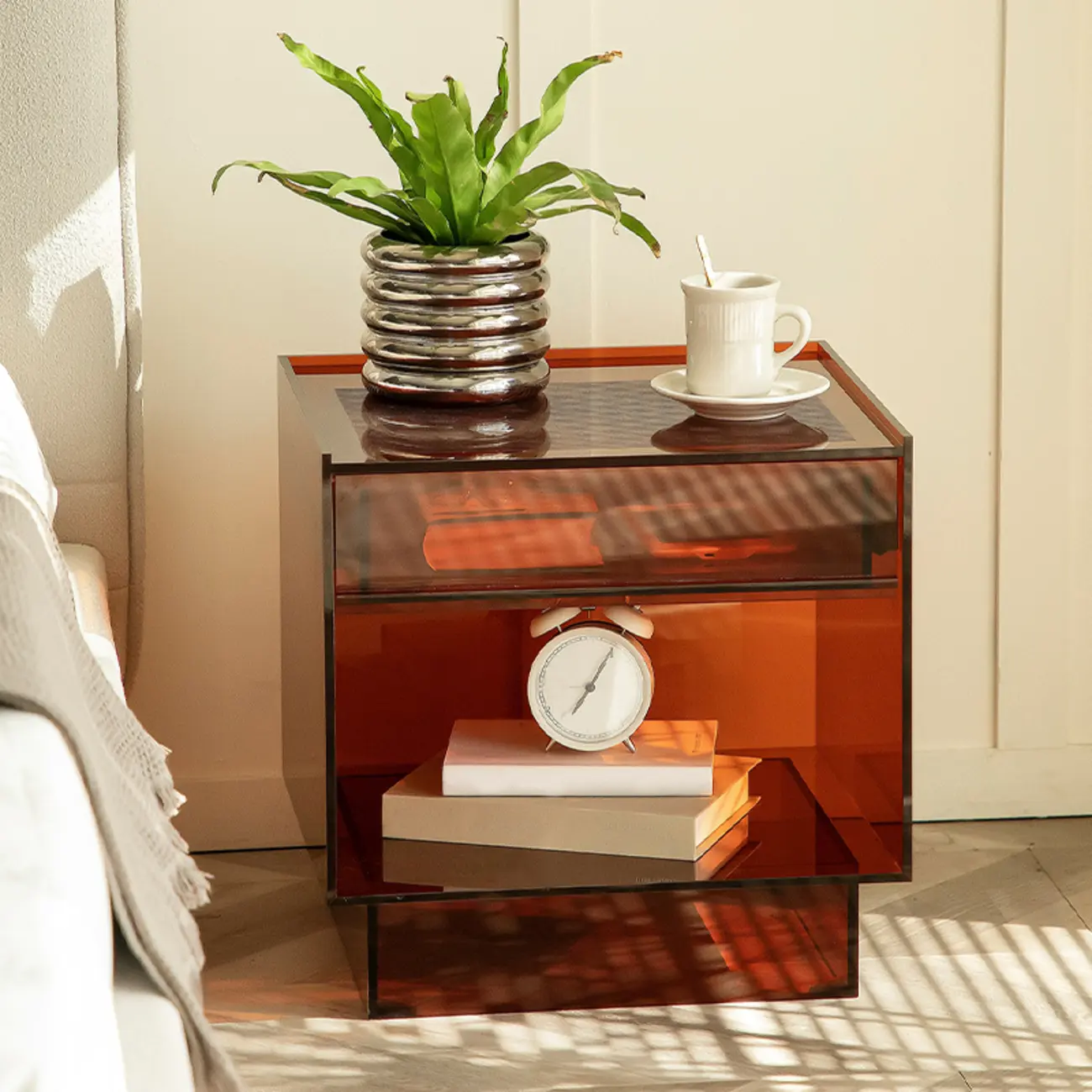 Modern Small Acrylic Nightstand with Drawer Image - 2 | homeyfad