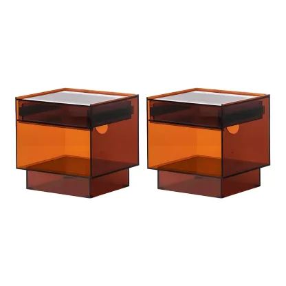 Modern Small Acrylic Nightstand with Drawer Image - 16