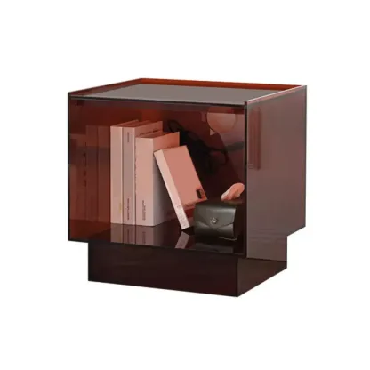 Modern Small Acrylic Nightstand with Drawer Image - 17