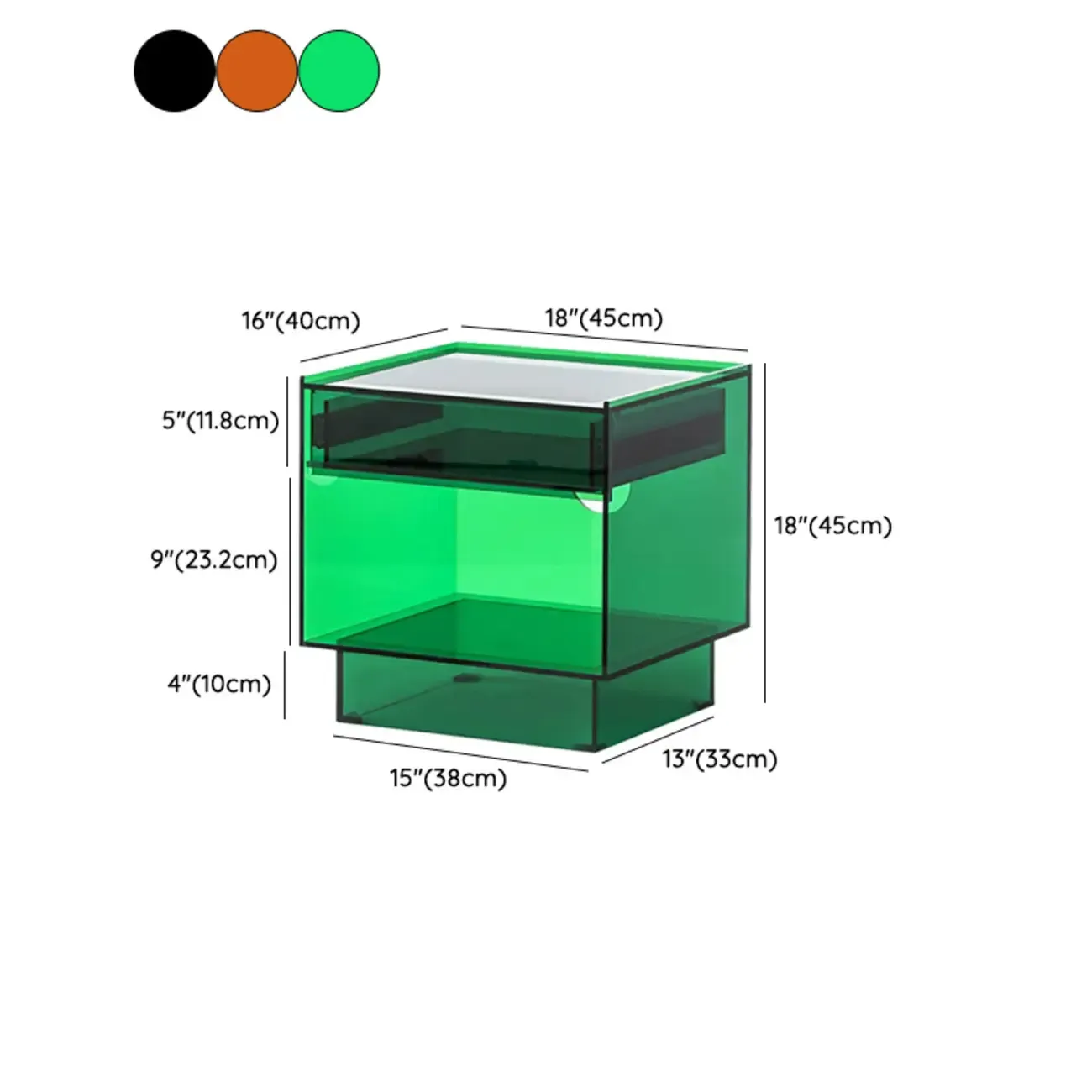 Modern Small Acrylic Nightstand with Drawer #size