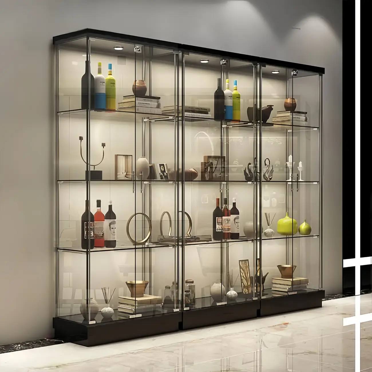 Stylish Metal Glass Floor Display Cabinet with LED Lighting Image - 1 | homeyfad