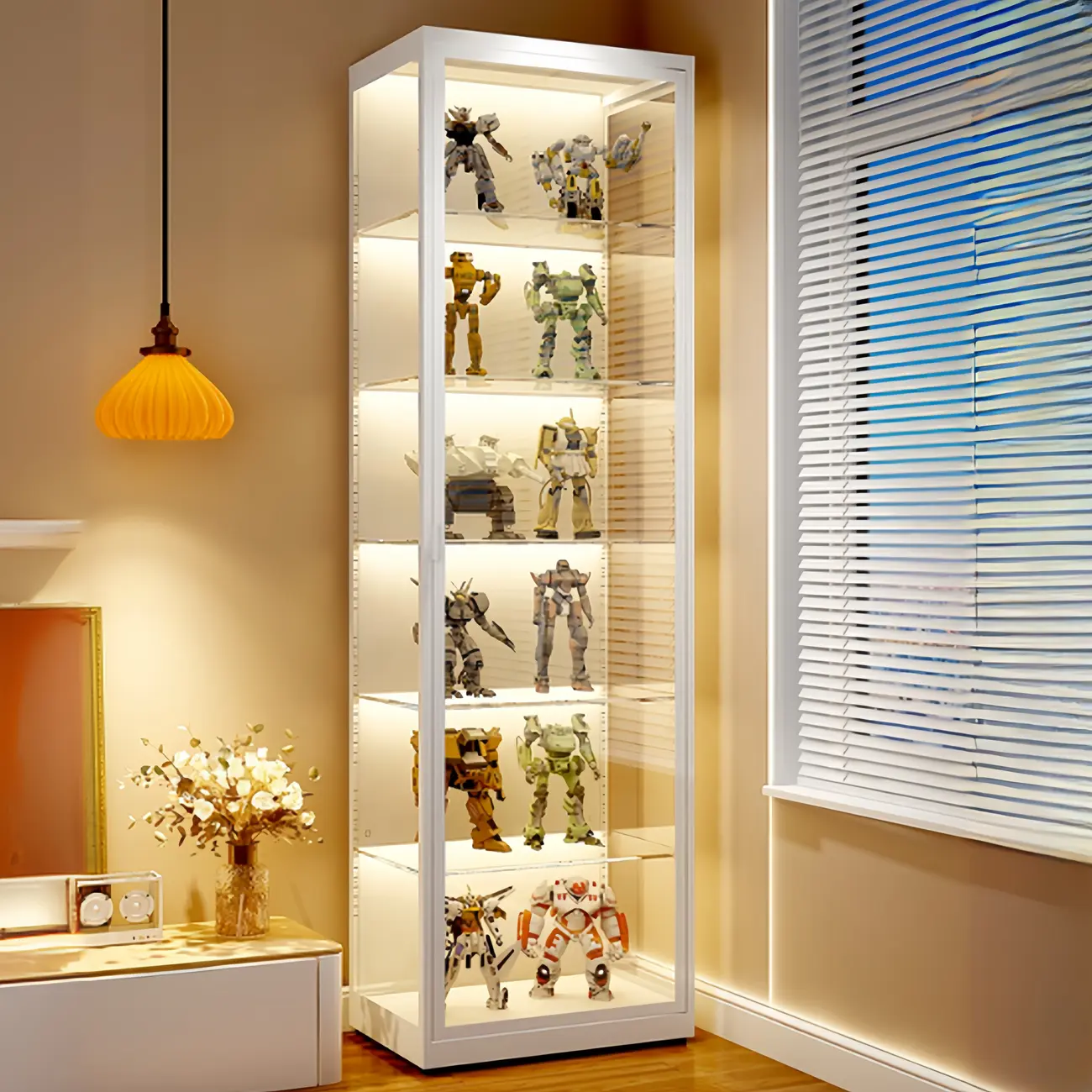 Freestanding Modern Metal Glass LED Lighted Curio Cabinet Image - 1 | homeyfad