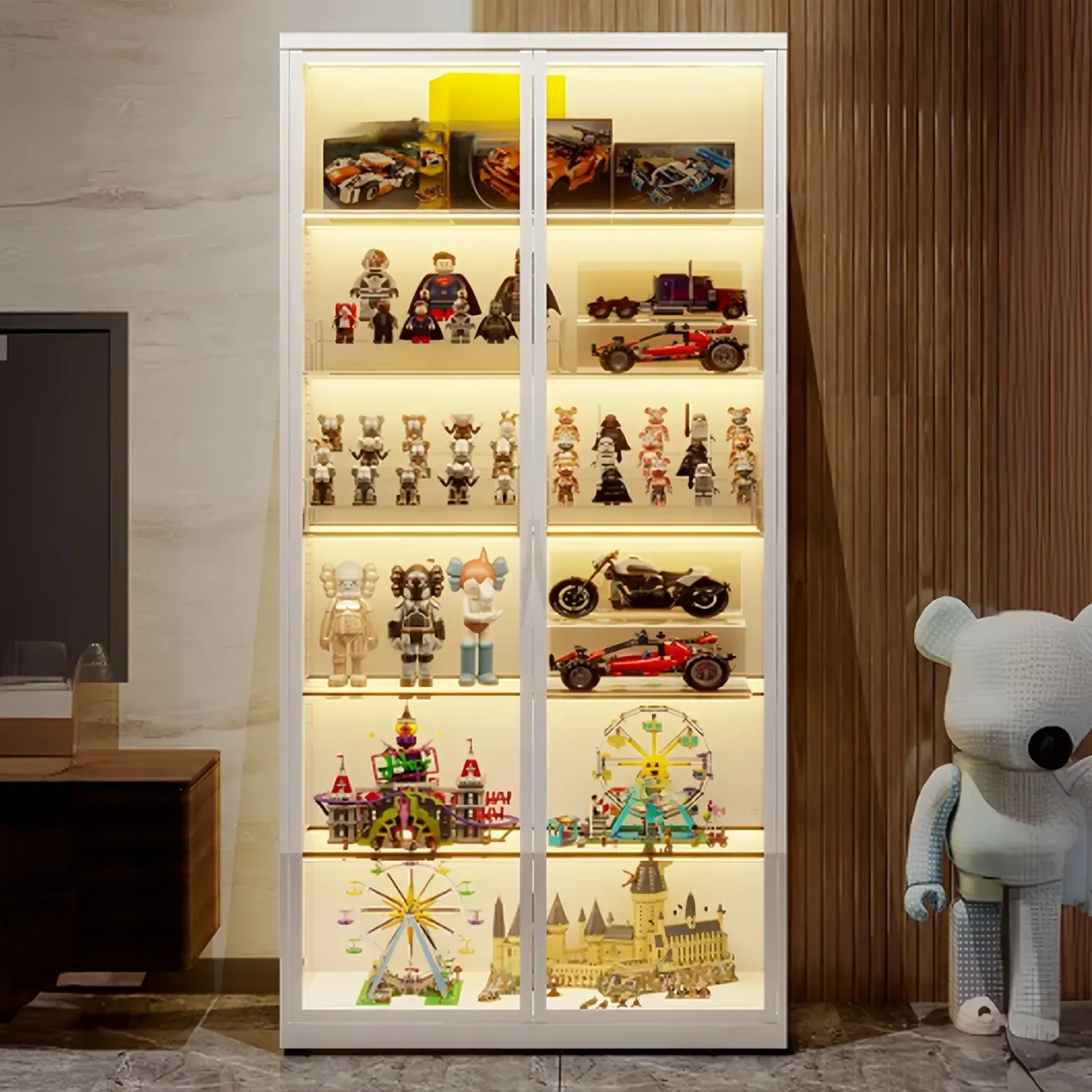 Freestanding Modern Metal Glass LED Lighted Curio Cabinet Image - 2