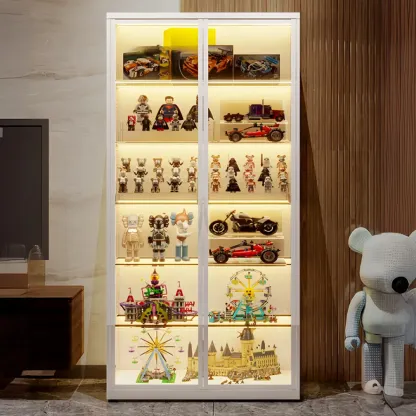 Freestanding Modern Metal Glass LED Lighted Curio Cabinet Image - 2