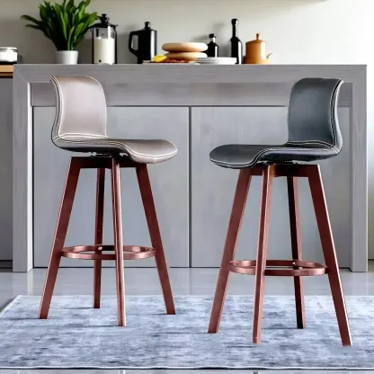 Saddle Leather Counter Height Low Back Swivel Bar Stools Image - 5