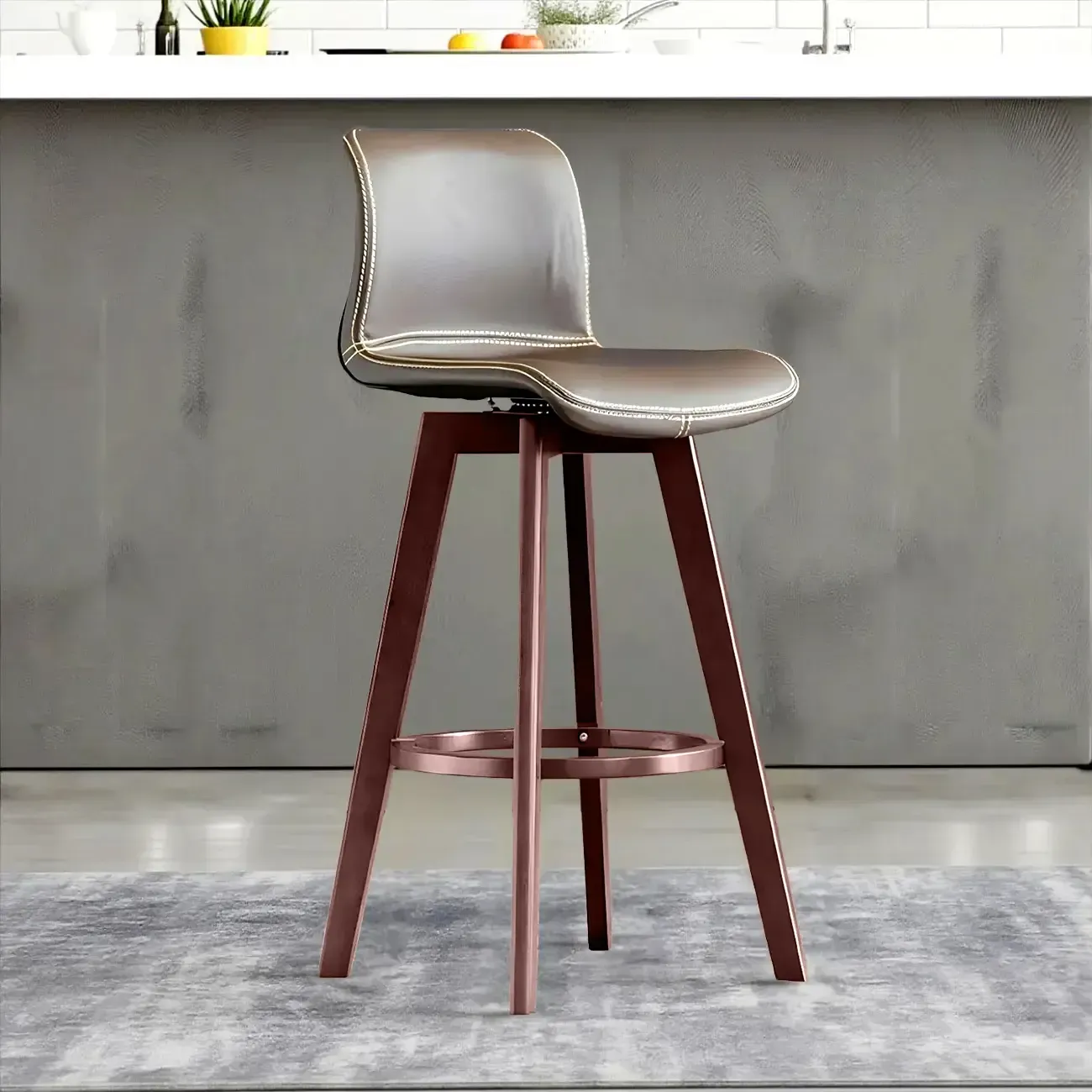 Saddle Leather Counter Height Low Back Swivel Bar Stools Image - 6