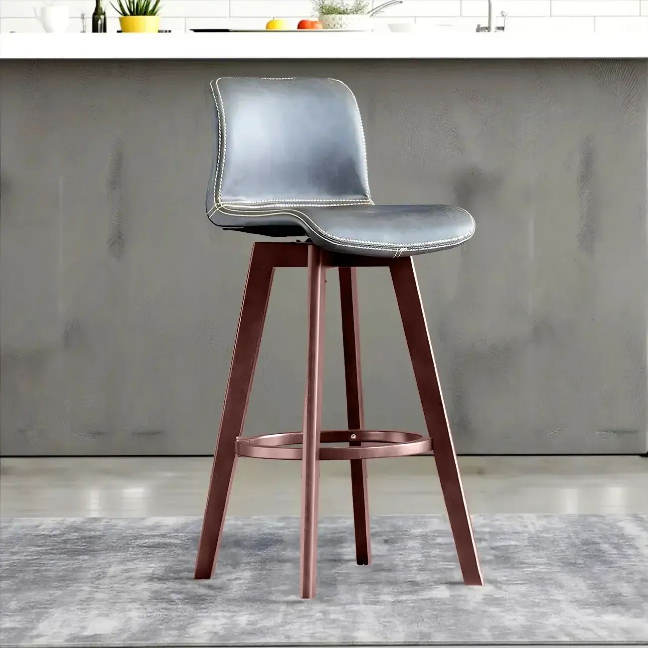Saddle Leather Counter Height Low Back Swivel Bar Stools Image - 10