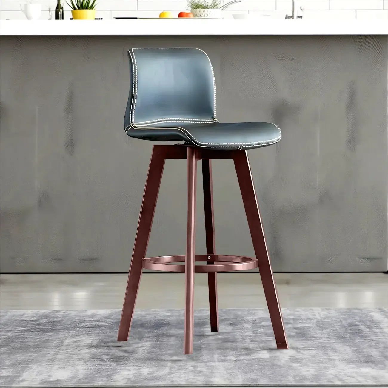 Saddle Leather Counter Height Low Back Swivel Bar Stools Image - 16