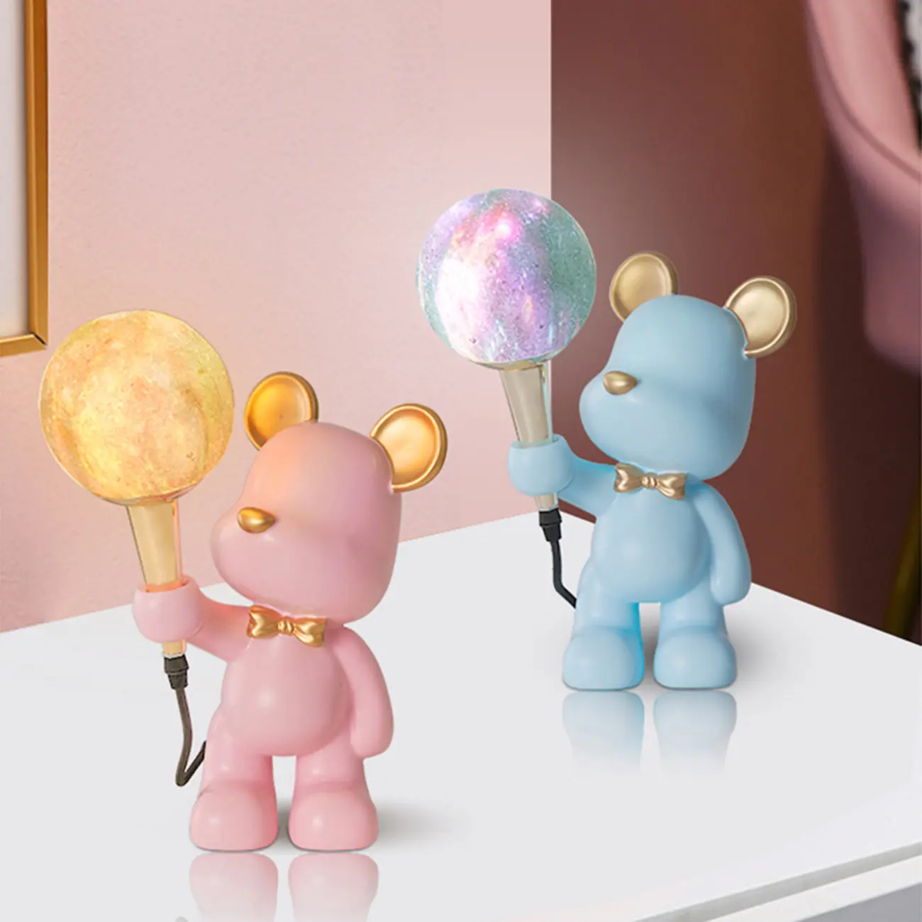 Colorful Bear Shape Resin Kids Lamp Globe Light for Bedroom Image - 1 | homeyfad