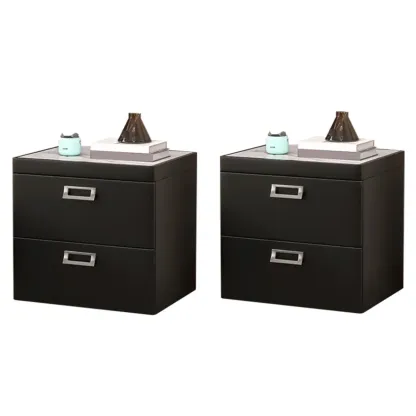 Modern Faux Leather 2 Drawers Nightstand with Stone Top Image - 9