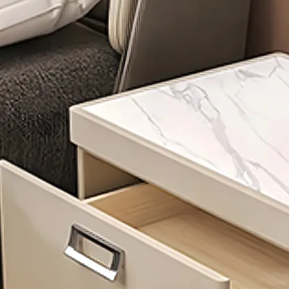 Modern Faux Leather 2 Drawers Nightstand with Stone Top Image - 7