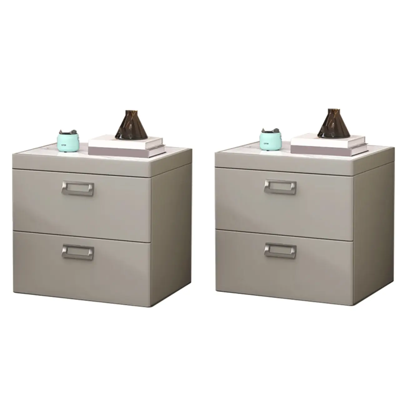 Modern Faux Leather 2 Drawers Nightstand with Stone Top Image - 13 | homeyfad