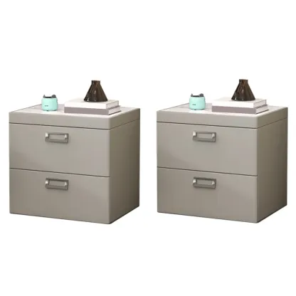 Modern Faux Leather 2 Drawers Nightstand with Stone Top Image - 13