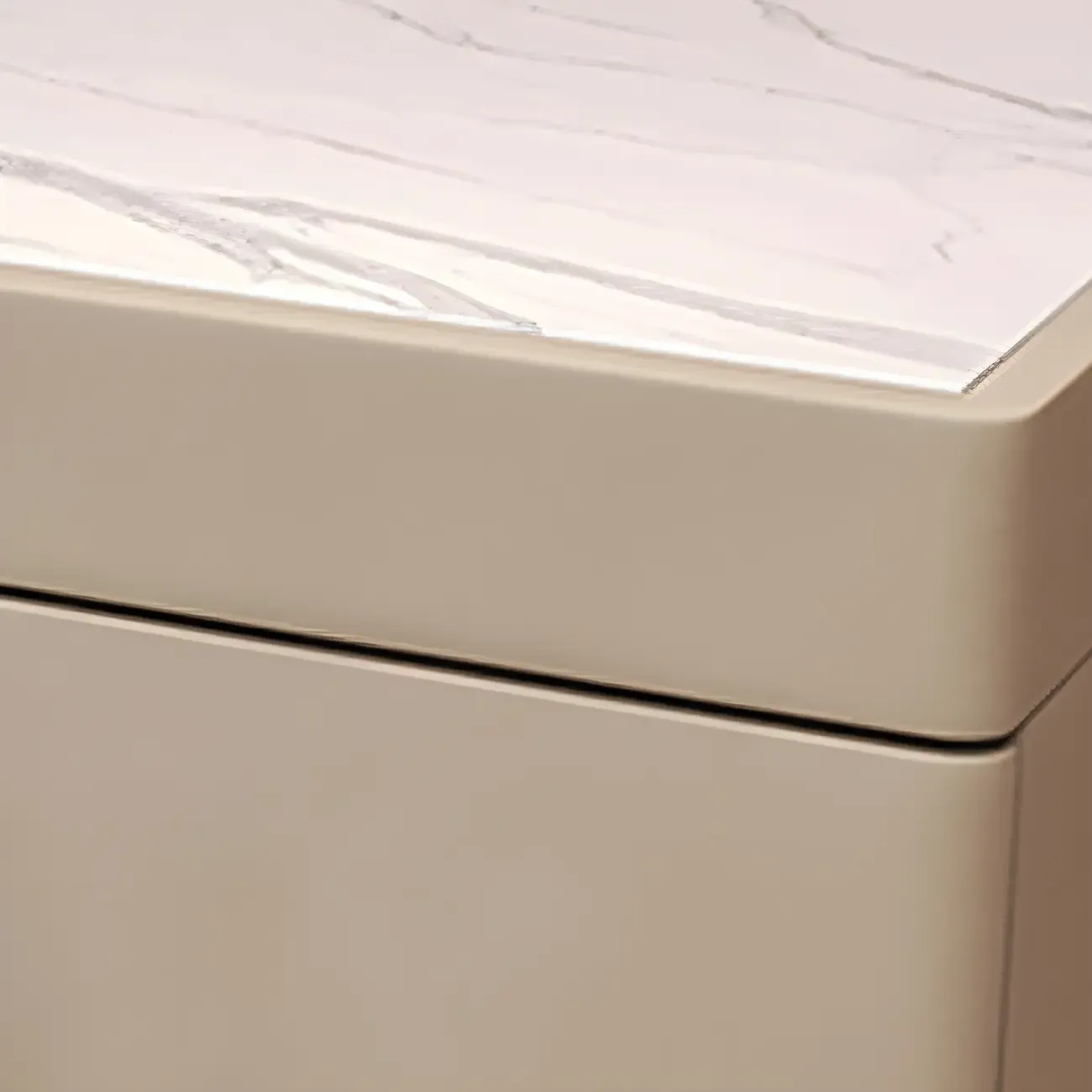 Modern Faux Leather 2 Drawers Nightstand with Stone Top Image - 6