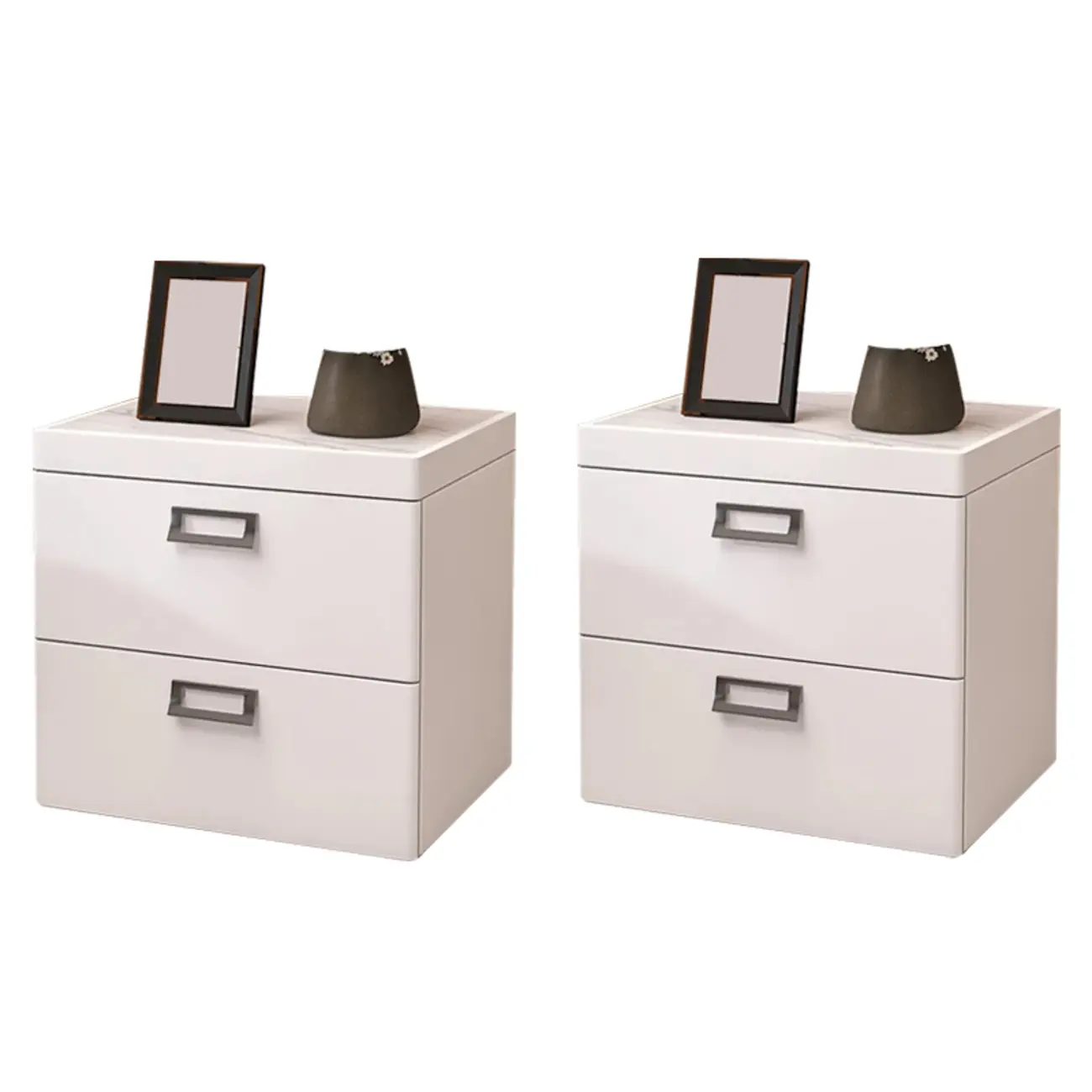 Modern Faux Leather 2 Drawers Nightstand with Stone Top Image - 15 | homeyfad